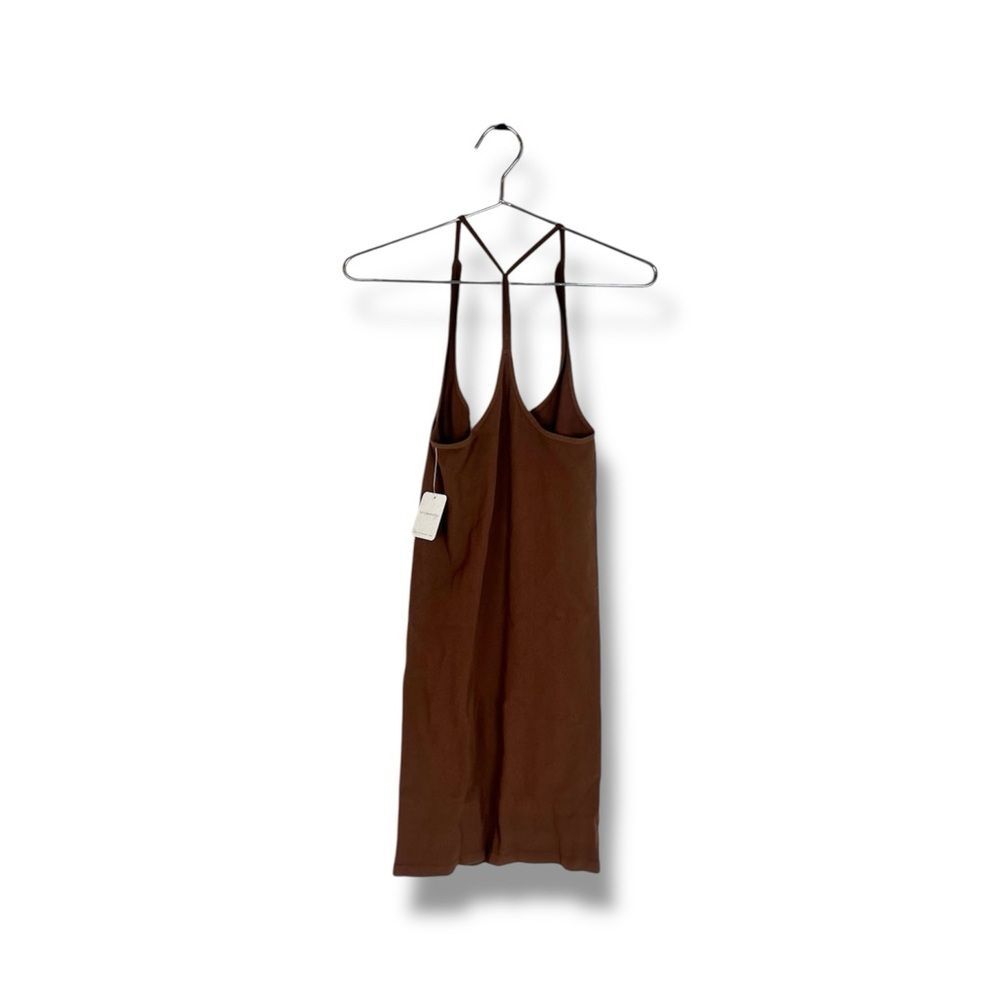Free People Chocolate Brown Strappy Racerback Ribbed Knit Long Line Tank Top - Picture 4 of 4